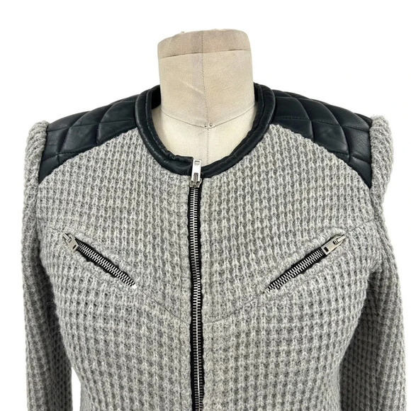 IRO Ceylona Blazer Jacket Leather Trimmed Gray‎ Size 38 US 6 - Picture 3 of 10